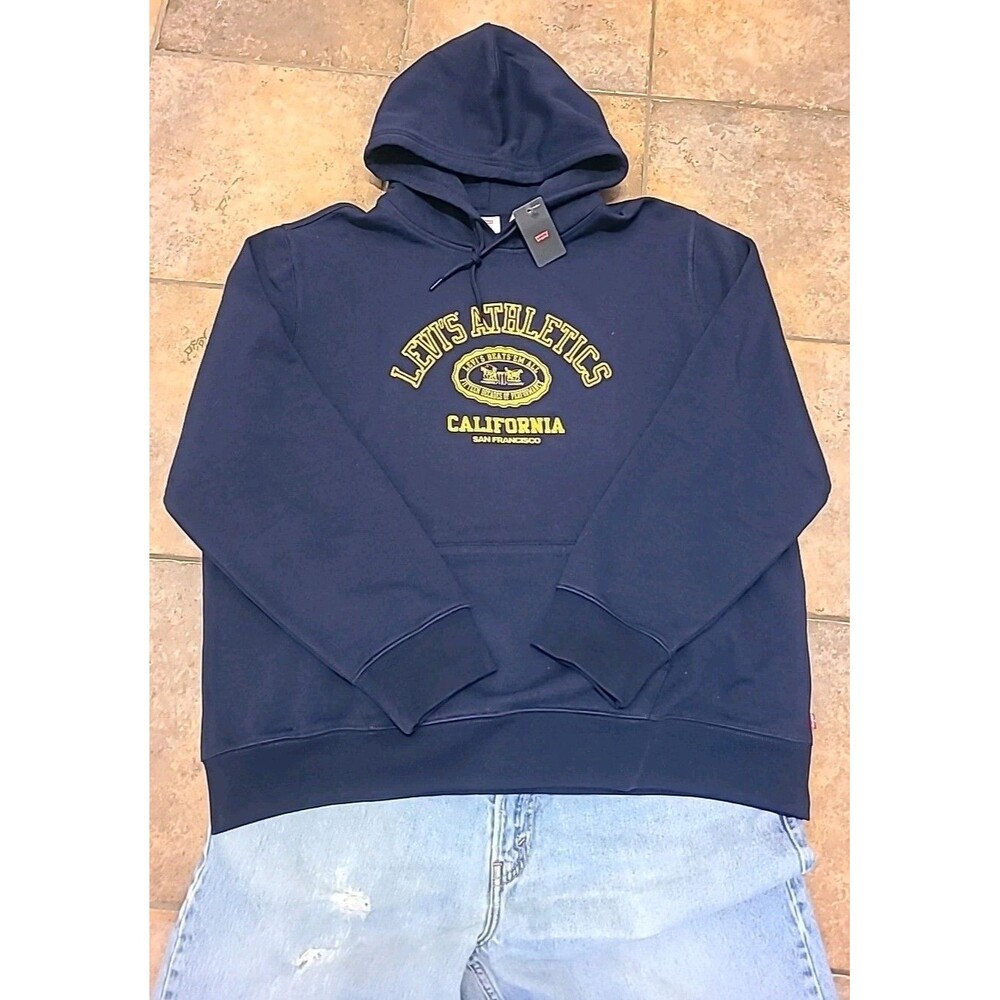 NWT Levi's Men's Standard Fit Pullover Hoodie Sweatshirt Navy 2 Horse Crest 2XL